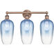 Edison Brookhaven Flute 3 Light 25 inch Antique Copper Bath Vanity Light Wall Light in Sapphire Blue Glass