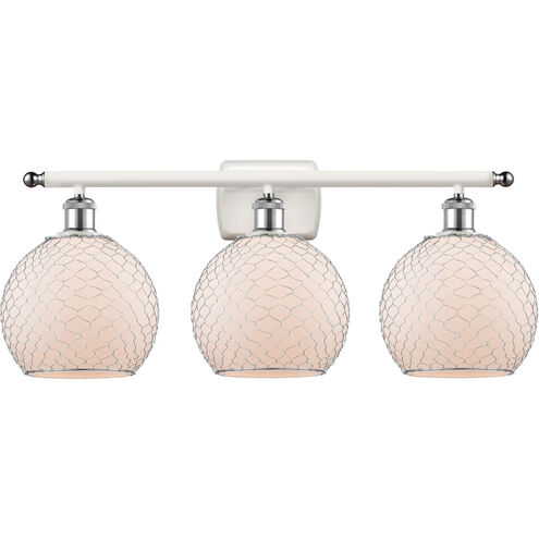 Ballston Farmhouse Chicken Wire 3 Light 26 inch White and Polished Chrome Bath Vanity Light Wall Light, Ballston