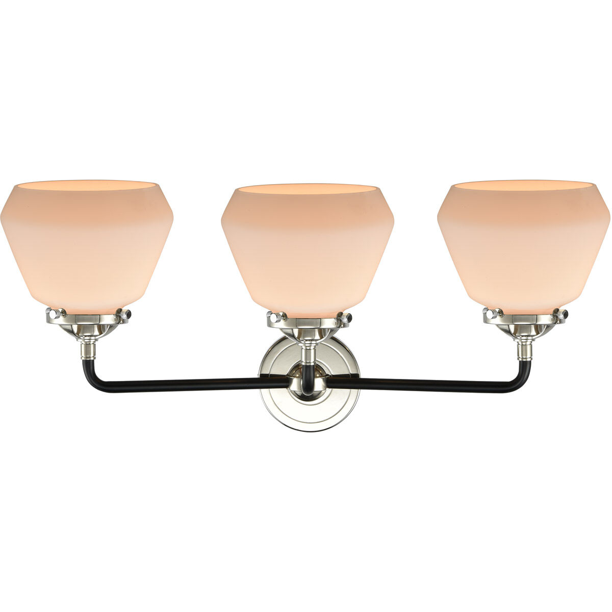 Nouveau Fulton 3 Light 25 inch Black Polished Nickel Bath Vanity Light Wall Light in Matte White Glass, Nouveau