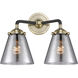 Nouveau Small Cone LED 14 inch Black Antique Brass Bath Vanity Light Wall Light in Plated Smoke Glass, Nouveau