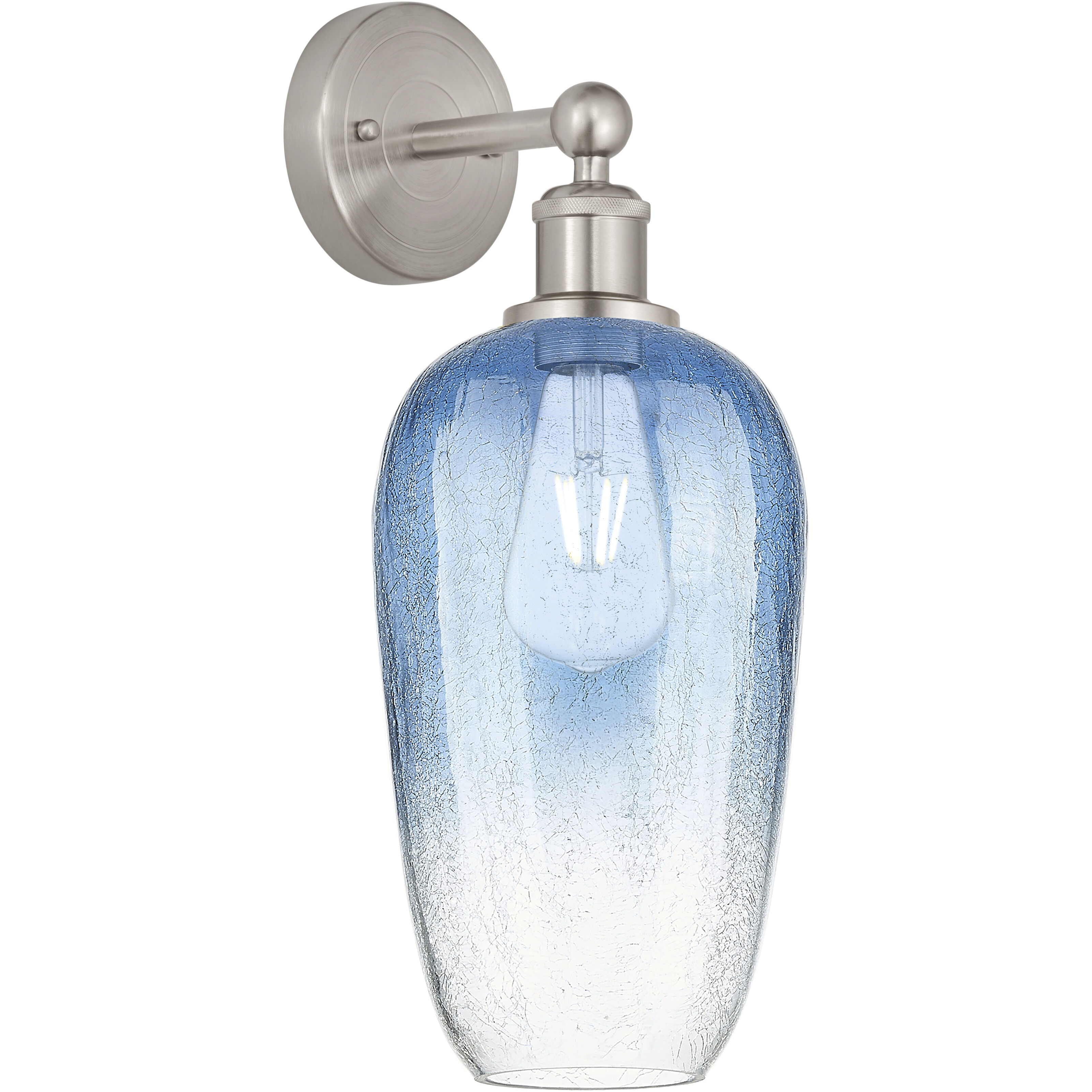 Edison Brookhaven Flute Armed Sconce Wall Light in Brushed Satin Nickel, Sapphire Blue Glass