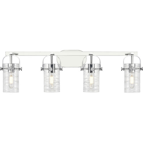 Pilaster II Cylinder 4 Light 34.88 inch Polished Chrome Bath Vanity Light Wall Light in Deco Swirl Glass