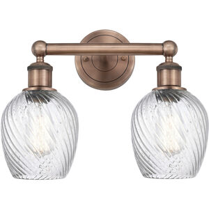 Salina 2 Light 14 inch Antique Copper and Clear Spiral Fluted Bath Vanity Light Wall Light