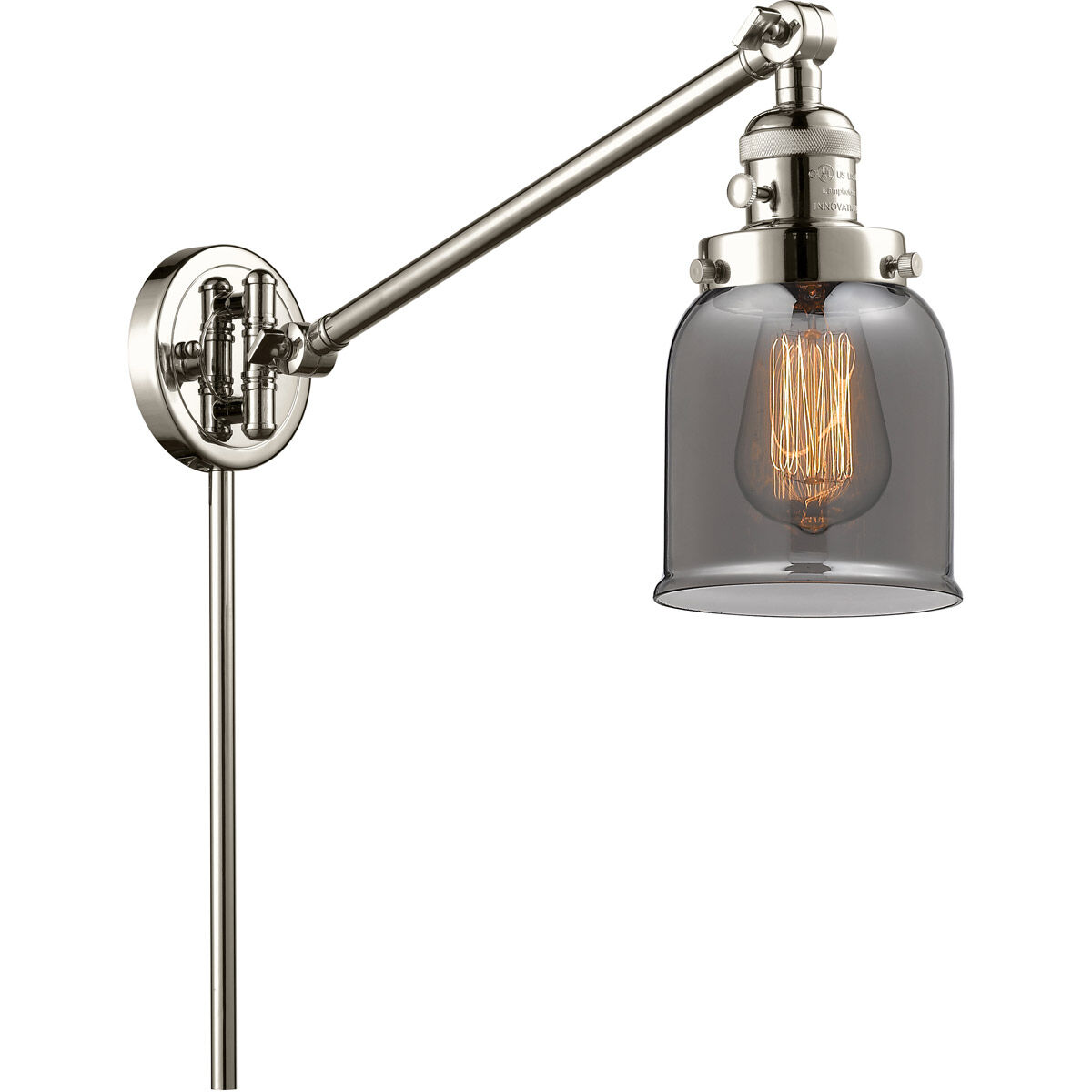 Small Bell 21 inch 60.00 watt Polished Nickel Swing Arm Wall Light, Franklin Restoration