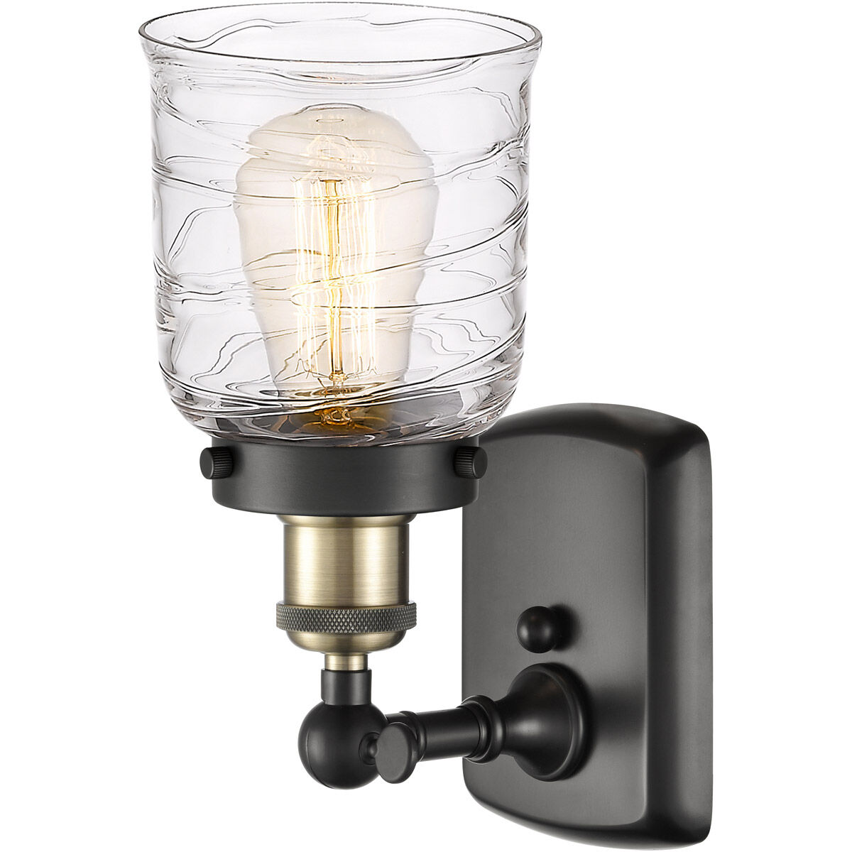 Ballston Bell LED 5 inch Black Antique Brass Sconce Wall Light in Clear with Cage