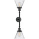 Franklin Restoration Large Cone 2 Light 18 inch Matte Black Bath Vanity Light Wall Light in Clear Glass, Franklin Restoration