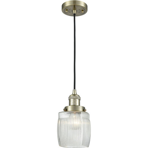 Franklin Restoration Colton 1 Light 6 inch Antique Brass Mini Pendant Ceiling Light in Incandescent, Clear Halophane Glass, Franklin Restoration