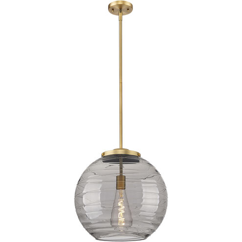 Ballston Athens Deco Swirl 1 Light 15.75 inch Brushed Brass Pendant Ceiling Light in Incandescent, Light Smoke Deco Swirl Glass