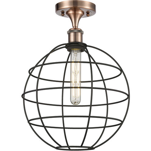 Lake Placid 1 Light 12 inch Antique Copper and Matte Black Semi-Flush Mount Ceiling Light
