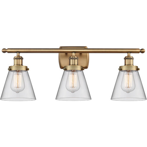 Ballston Small Cone 3 Light 26 inch Brushed Brass Bath Vanity Light Wall Light in Clear Glass