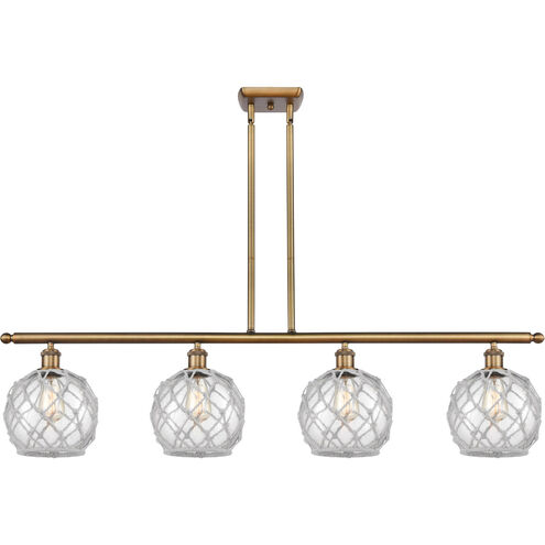 Ballston Farmhouse Rope 4 Light 48 inch Brushed Brass Island Light Ceiling Light in Clear Glass with White Rope, Ballston