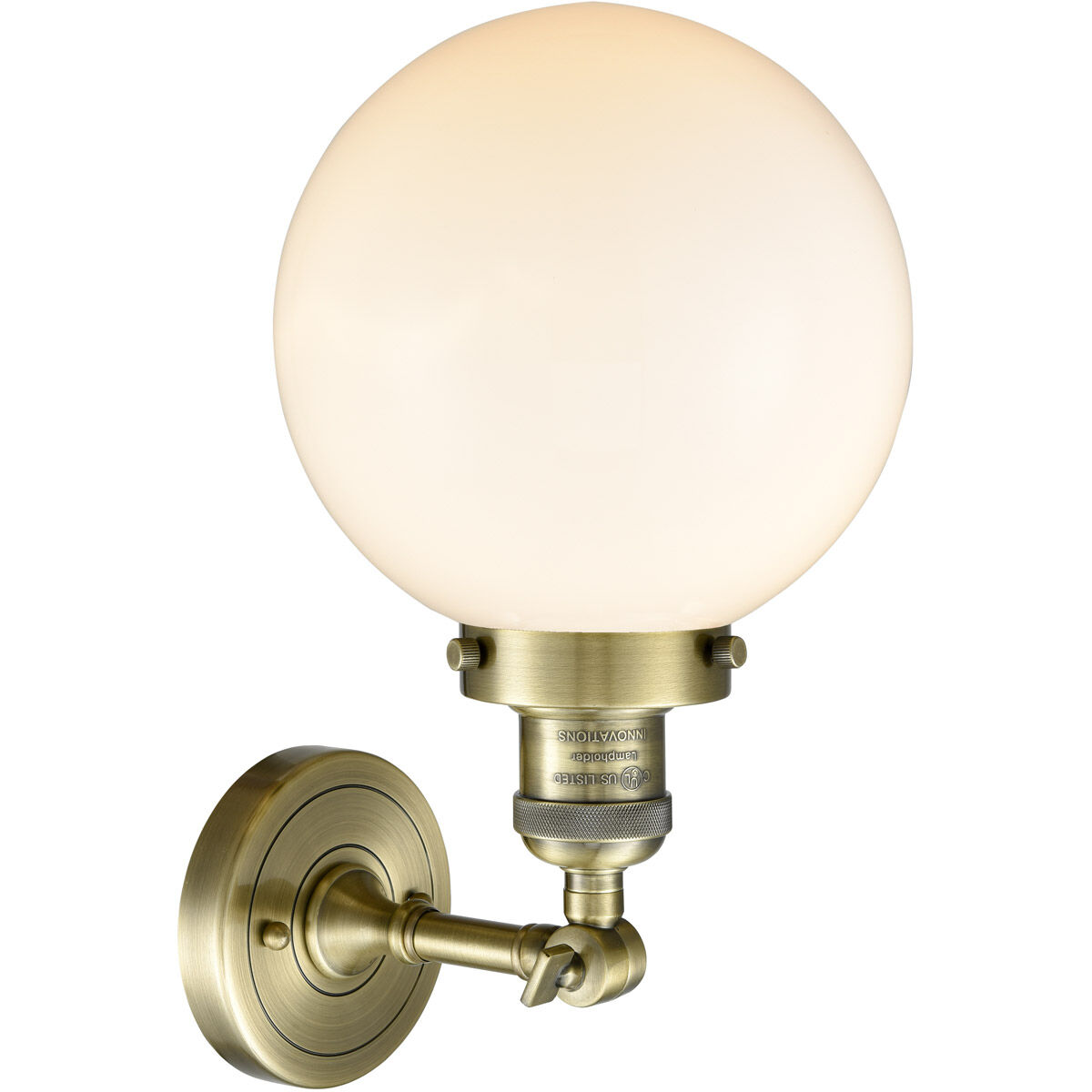 Franklin Restoration Large Beacon 1 Light 8 inch Antique Brass Sconce Wall Light in Cased Matte White Glass, Franklin Restoration