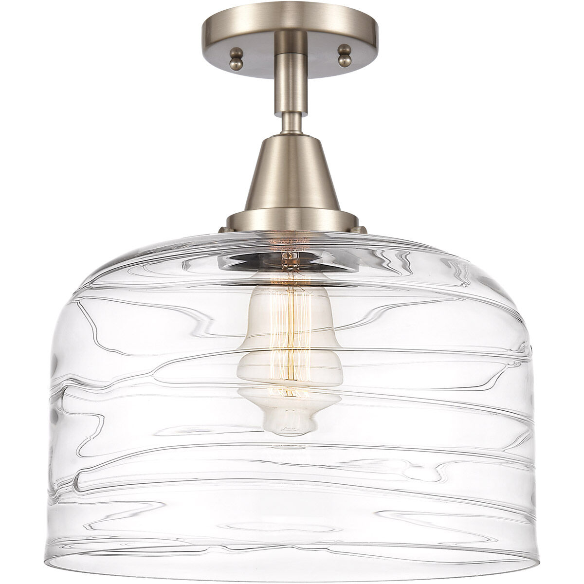 Franklin Restoration Bell LED 12 inch Brushed Satin Nickel Flush Mount Ceiling Light in Clear Deco Swirl Glass