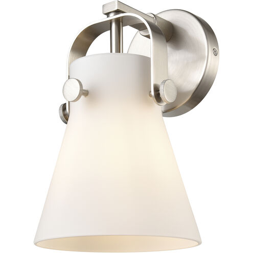 Pilaster II Cone Sconce Wall Light in Satin Nickel, Matte White Glass