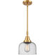 Franklin Restoration X-Large Bell 1 Light 12 inch Satin Gold Mini Pendant Ceiling Light in Seedy Glass