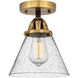 Nouveau 2 Large Cone LED 7.75 inch Black Antique Brass Semi-Flush Mount Ceiling Light in Seedy Glass