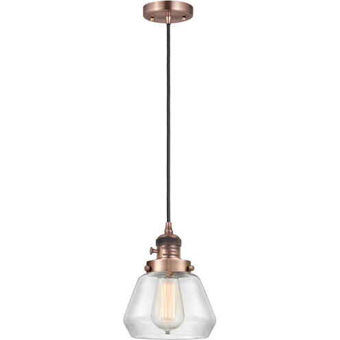 Franklin Restoration Fulton LED 7 inch Antique Copper Mini Pendant Ceiling Light in Clear