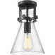 Newton Cone 1 Light 8 inch Matte Black Flush Mount Ceiling Light in Seedy Glass