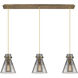 Newton Cone 3 Light 39.75 inch Brushed Brass Linear Pendant Ceiling Light in Light Smoke Glass