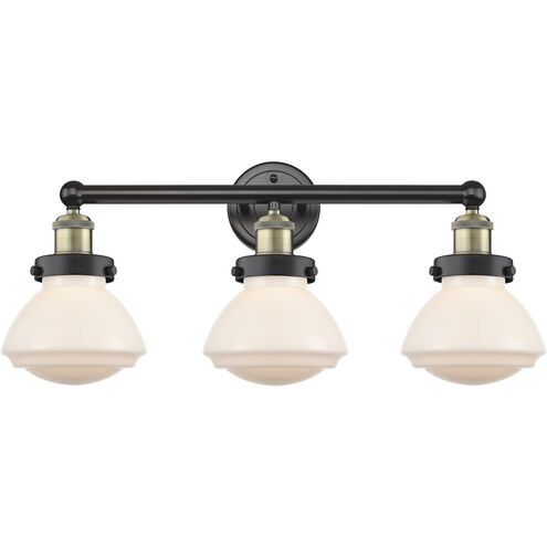Olean 3 Light 24.5 inch Black Antique Brass Bath Vanity Light Wall Light in Matte White