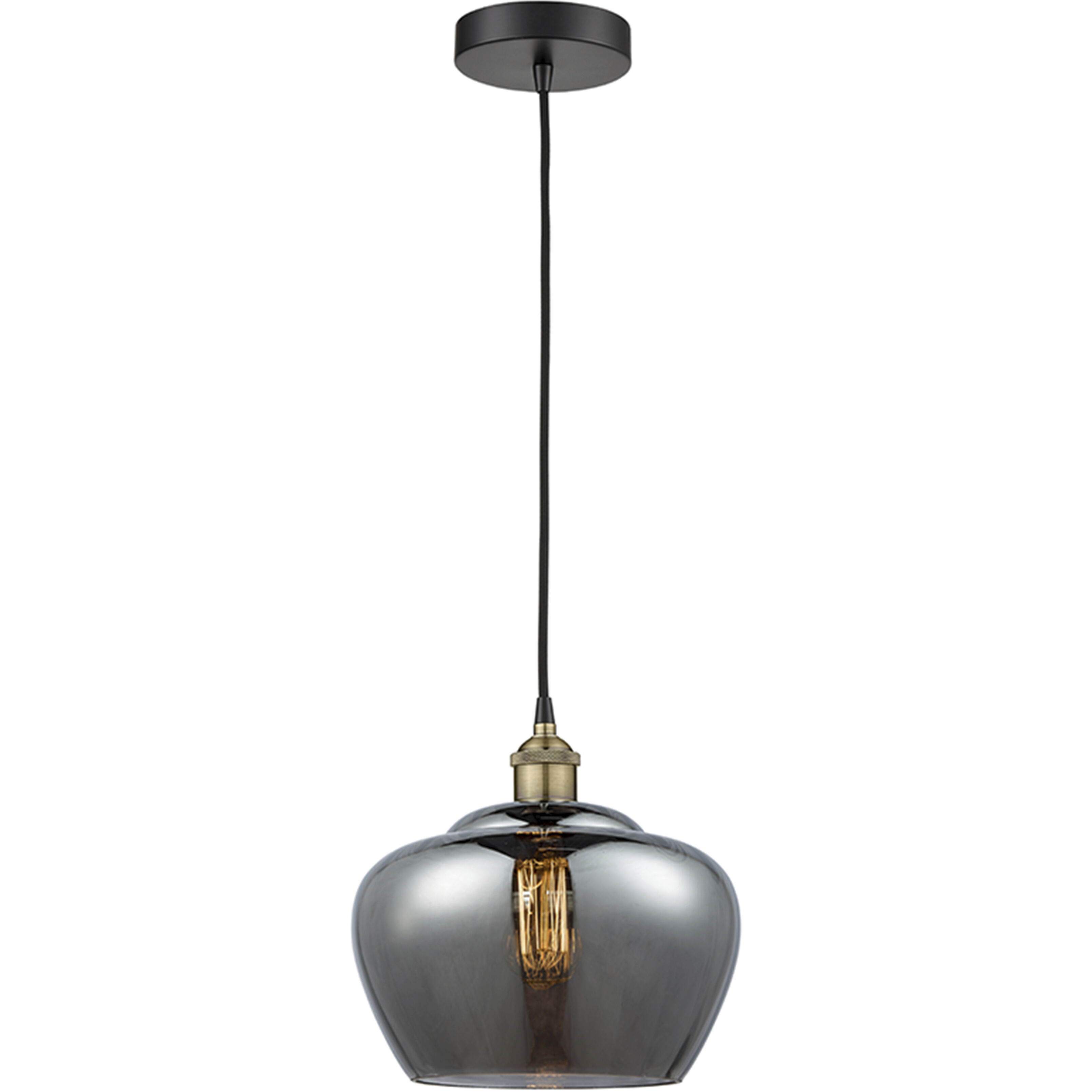 Fenton 1 Light 11 inch Black Antique Brass Mini Pendant Ceiling Light in Plated Smoke Glass