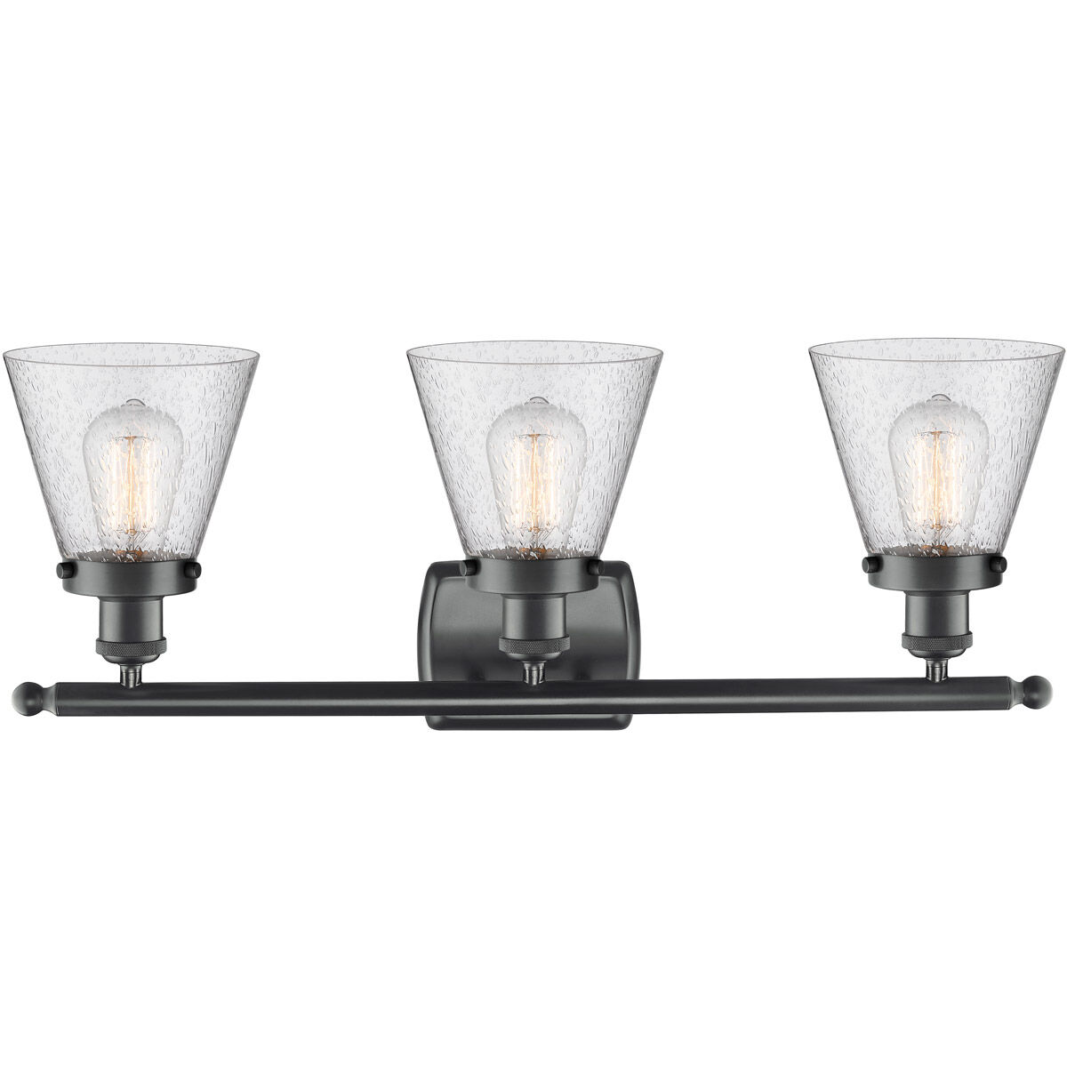 Ballston Small Cone LED 26 inch Matte Black Bath Vanity Light Wall Light in Seedy Glass, Ballston
