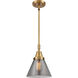 Franklin Restoration Large Cone 1 Light 8 inch Brushed Brass Mini Pendant Ceiling Light in Plated Smoke Glass