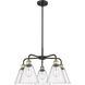 Berkshire 5 Light 26 inch Black Antique Brass Chandelier Ceiling Light in Seedy Glass