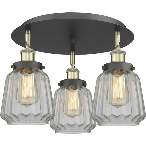 Chatham 3 Light 18.25 inch Black Antique Brass Flush Mount Ceiling Light in Clear