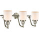 Franklin Restoration Small Bell 3 Light 28 inch Brushed Satin Nickel Bath Vanity Light Wall Light in Matte White Glass, Franklin Restoration