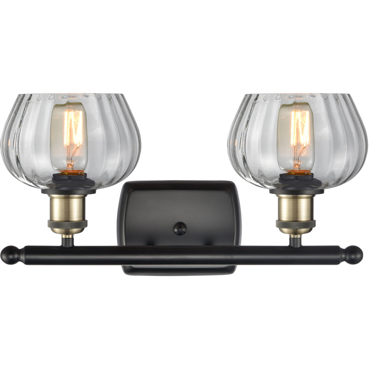 Ballston Fenton 2 Light 16 inch Black Antique Brass Bath Vanity Light Wall Light in Clear Glass, Ballston