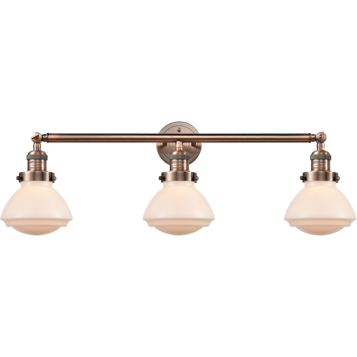 Franklin Restoration Olean 3 Light 31 inch Antique Copper Bath Vanity Light Wall Light in Matte White Glass, Franklin Restoration