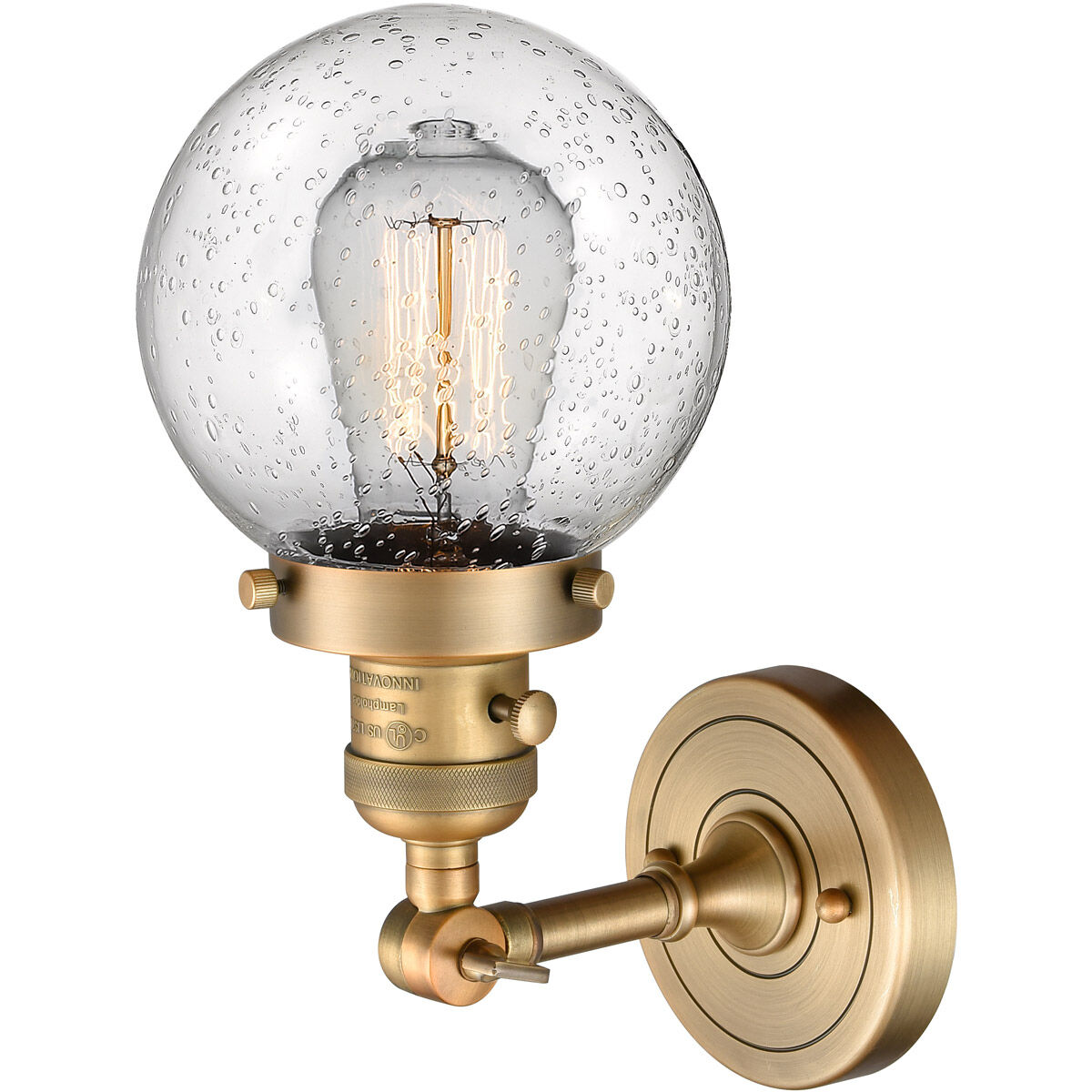 Franklin Restoration Beacon 1 Light 6 inch Brushed Brass Sconce Wall Light in Seedy Glass, Franklin Restoration