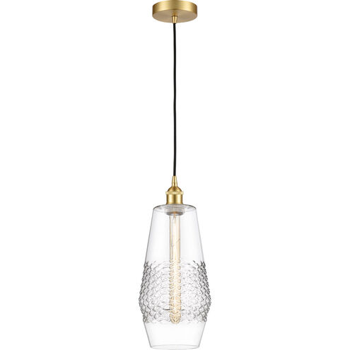 Edison Windham LED 7 inch Satin Gold Mini Pendant Ceiling Light in Clear Glass