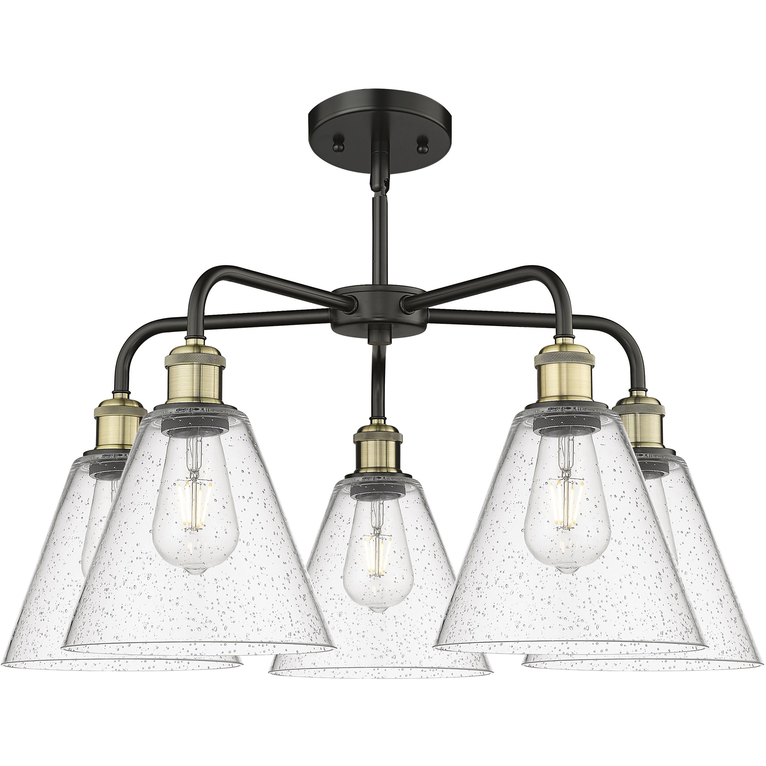 Berkshire 5 Light 26 inch Black Antique Brass Chandelier Ceiling Light in Seedy Glass