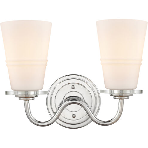 Scarlett 2 Light 14 inch Polished Chrome Bath Vanity Light Wall Light in White Glass