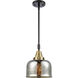 Franklin Restoration Large Bell 1 Light 8 inch Black Antique Brass and Matte Black Mini Pendant Ceiling Light in Silver Plated Mercury Glass