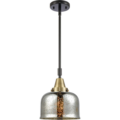 Franklin Restoration Large Bell 1 Light 8 inch Black Antique Brass and Matte Black Mini Pendant Ceiling Light in Silver Plated Mercury Glass