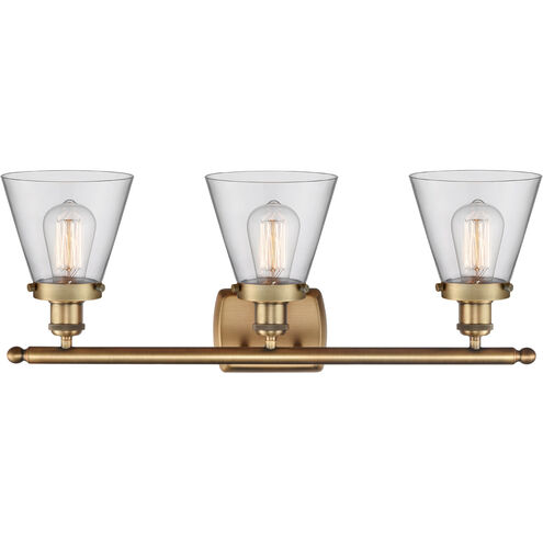 Ballston Small Cone 3 Light 26 inch Brushed Brass Bath Vanity Light Wall Light in Clear Glass