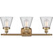 Ballston Small Cone 3 Light 26 inch Brushed Brass Bath Vanity Light Wall Light in Clear Glass