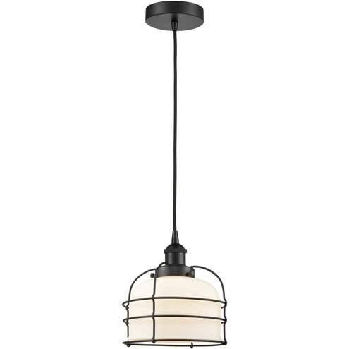 Bell Cage 1 Light 9 inch Matte Black Mini Pendant Ceiling Light in Matte White Glass