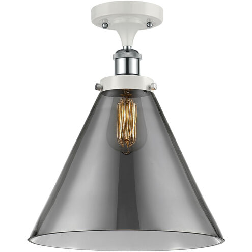 Ballston X-Large Cone LED 8 inch White and Polished Chrome Semi-Flush Mount Ceiling Light in Plated Smoke Glass