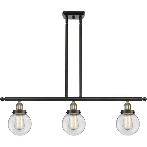 Ballston Beacon 3 Light 36 inch Black Antique Brass Island Light Ceiling Light in Clear Glass