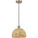 Edison Woven Rattan 1 Light 12 inch Antique Brass Mini Pendant Ceiling Light