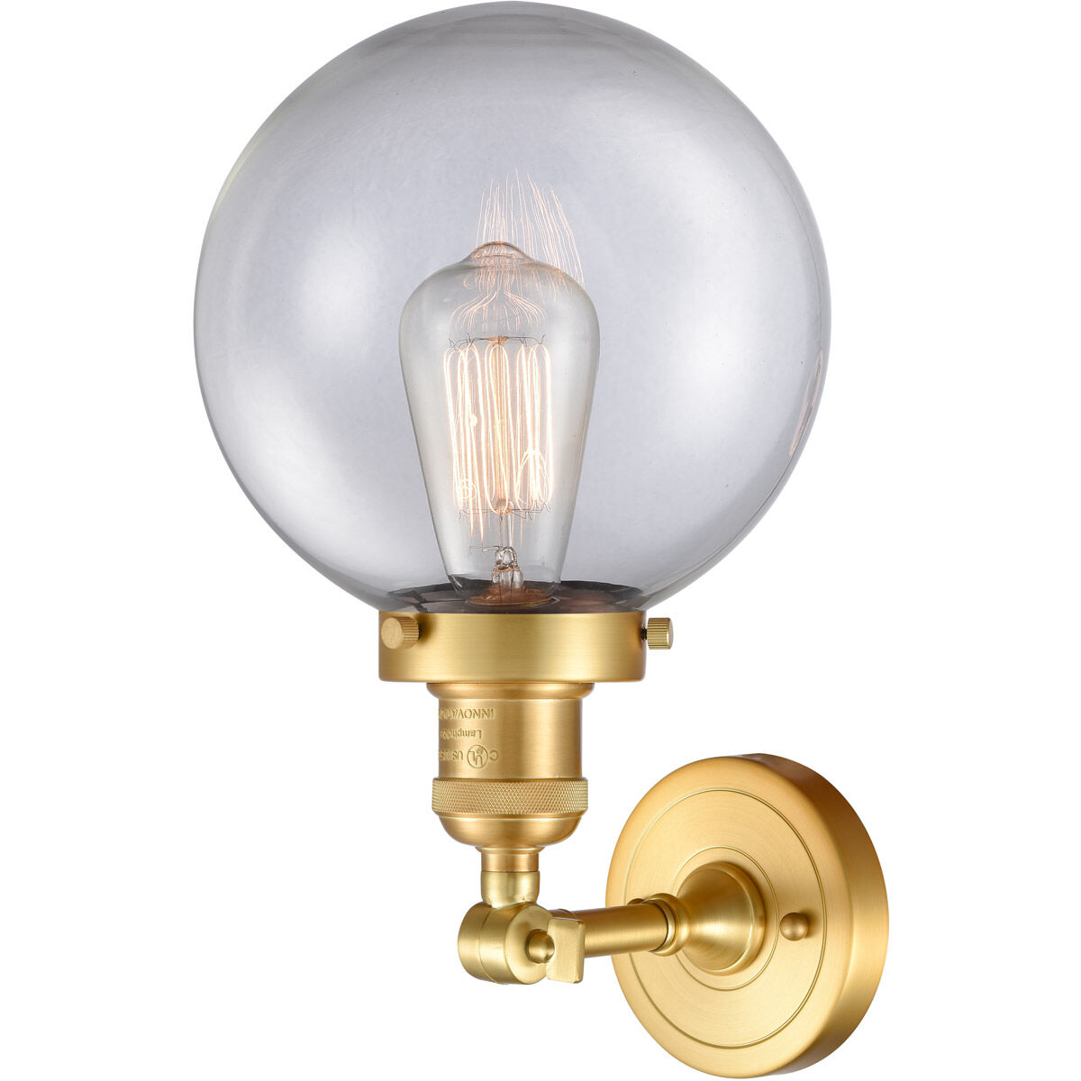 Franklin Restoration Large Beacon LED 8 inch Satin Gold Sconce Wall Light in Clear Glass, Franklin Restoration