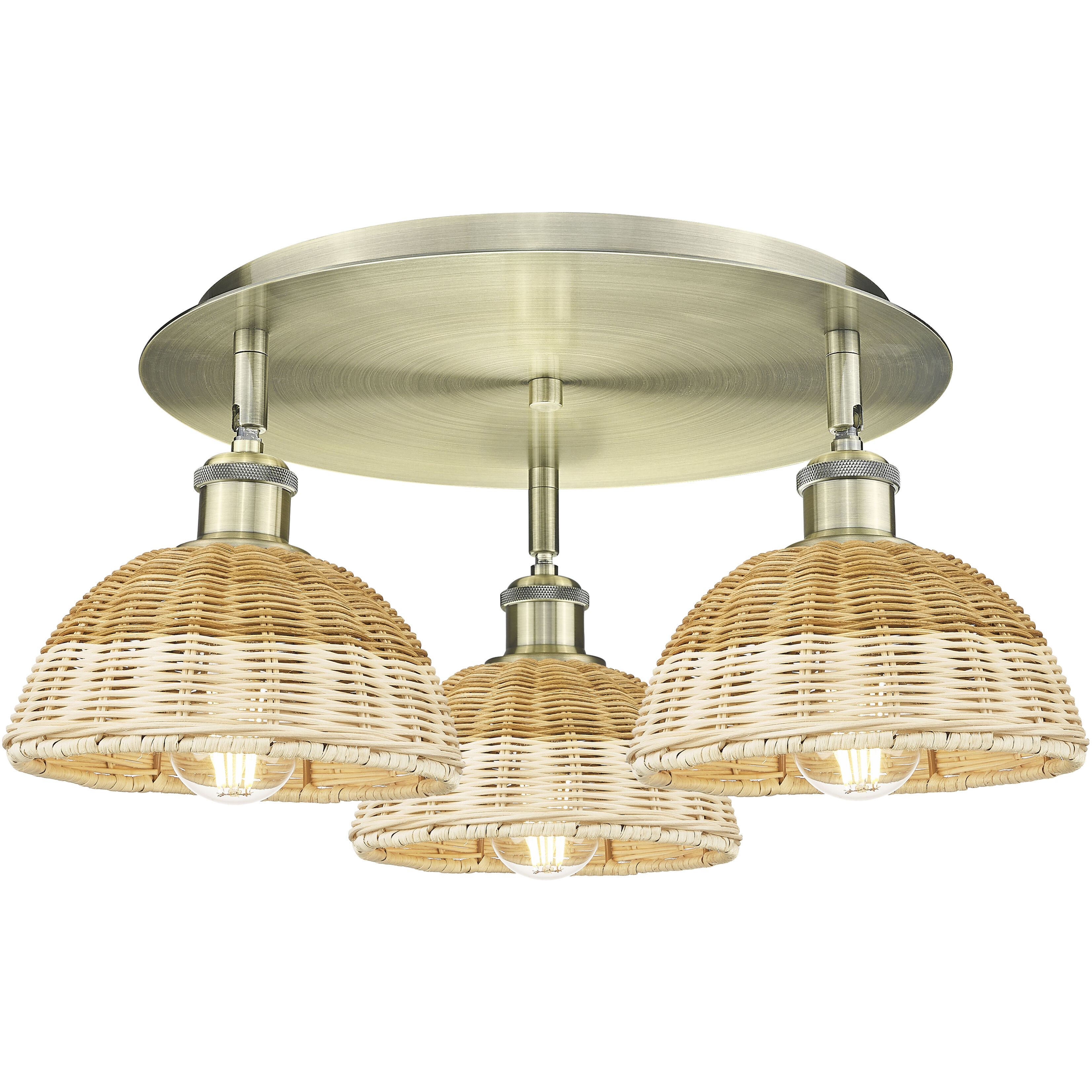 Ballston Bristol Natural II 3 Light 19.25 inch Antique Brass Flush Mount Ceiling Light