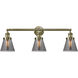 Franklin Restoration Small Cone 3 Light 30 inch Antique Brass Bath Vanity Light Wall Light in Incandescent, Plated Smoke Glass, Franklin Restoration
