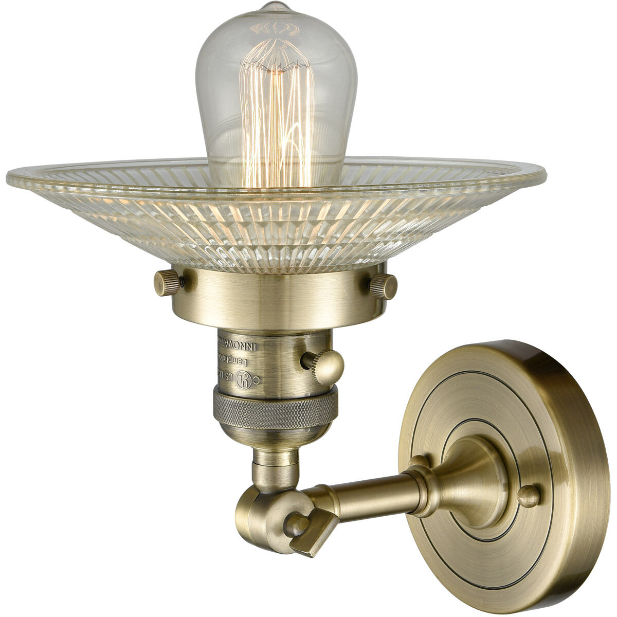 Franklin Restoration Halophane 1 Light 9 inch Antique Brass Sconce Wall Light in Clear Halophane Glass, Franklin Restoration