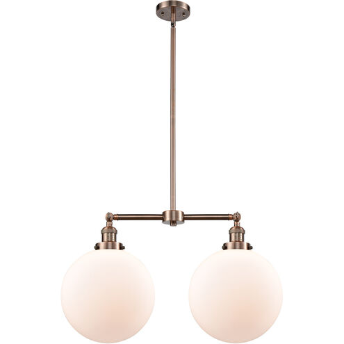 Franklin Restoration XX-Large Beacon LED 27 inch Antique Copper Chandelier Ceiling Light in Matte White Glass, Franklin Restoration
