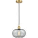 Edison Gorham 1 Light 9.5 inch Satin Gold Mini Pendant Ceiling Light in Charcoal Glass